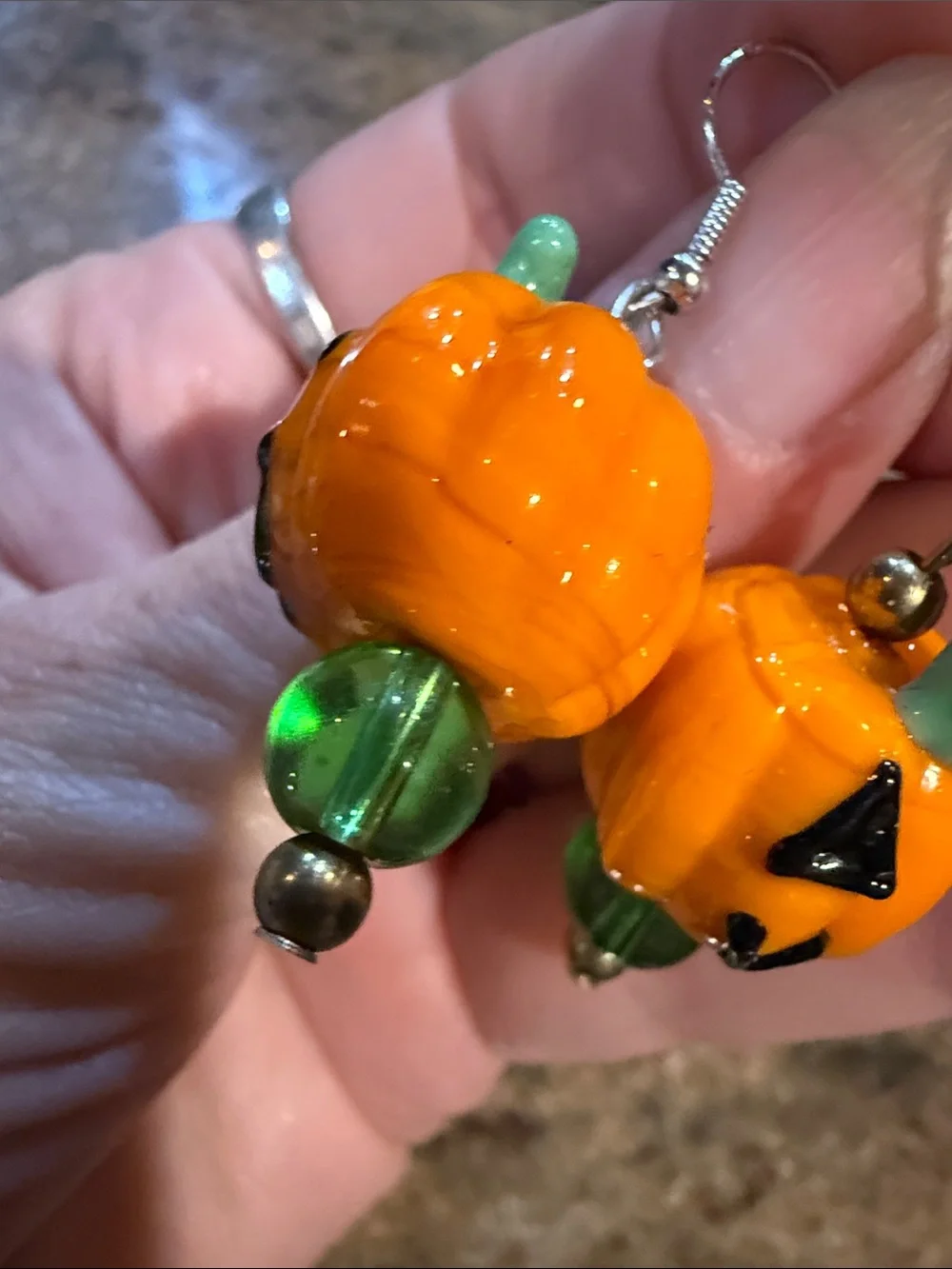 Halloween Pumpkin Dangle Glass Earrings - Orange & Green Kids Accessories
